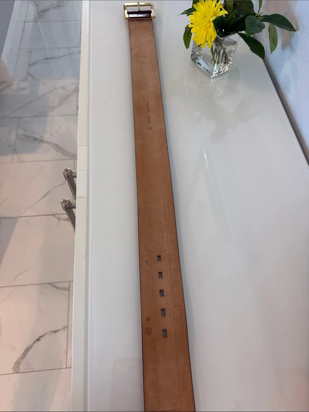 Burberry Men’s Dark Brown Leather Belt with Gold Buckle Retail:$ $450-$550